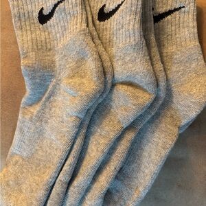 Nike Gray Crew Athletic Socks with Black Swoosh - 3 Pack